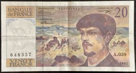 20-Franc-Schein von 1993, Claude Debussy, Rarität!