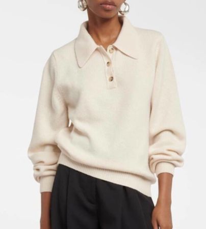 Khaite Joey Kaschmir Polo Pullover Gr. XS 34/36 creme