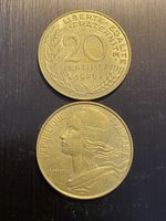 France, RARE 20 cts 1986 Bronze 