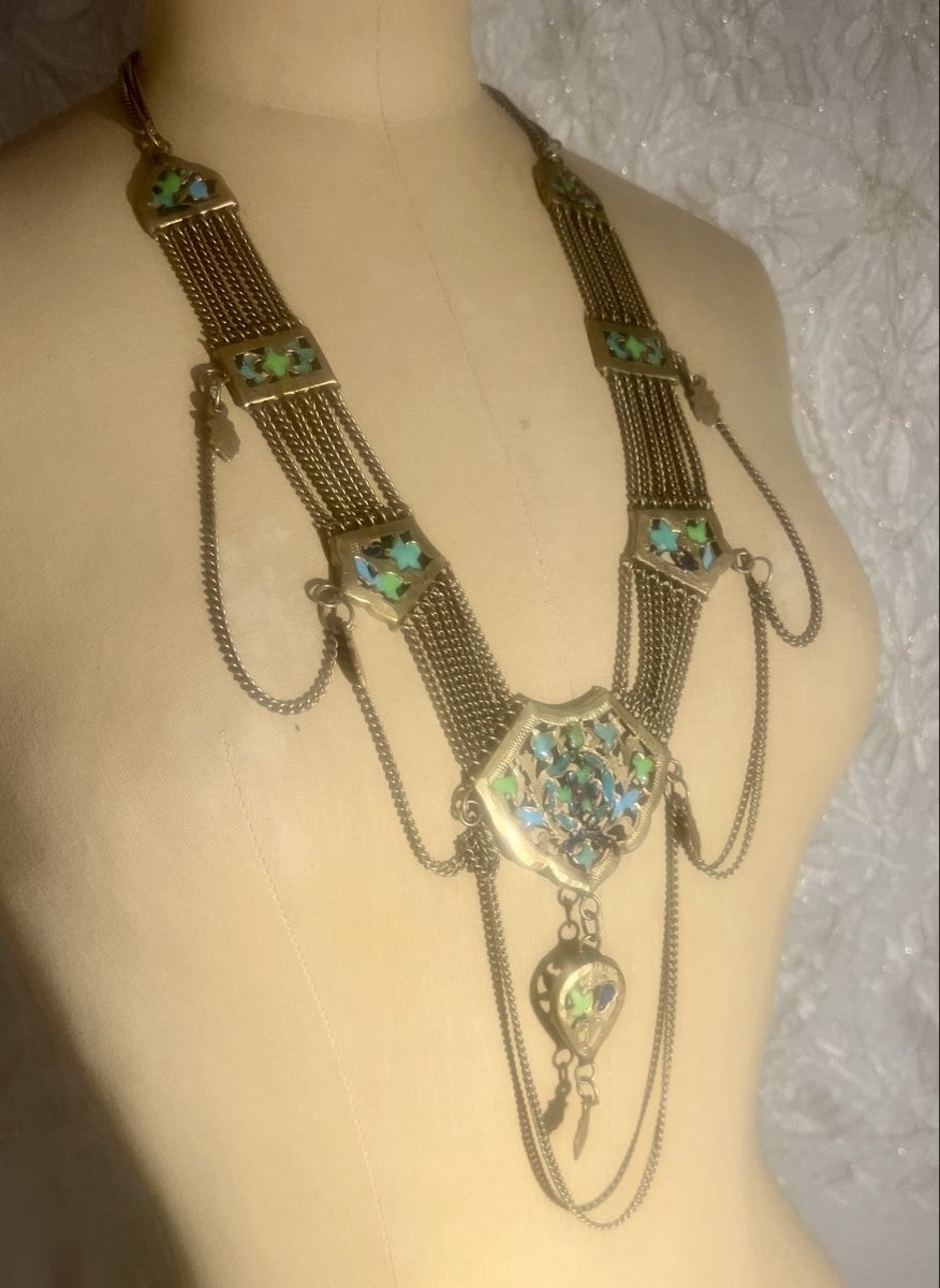Catenine: Collier Vintage Oriental Laiton Email Multichaines Superbe – Usato da Genève venduto da DELIRBEADS 2