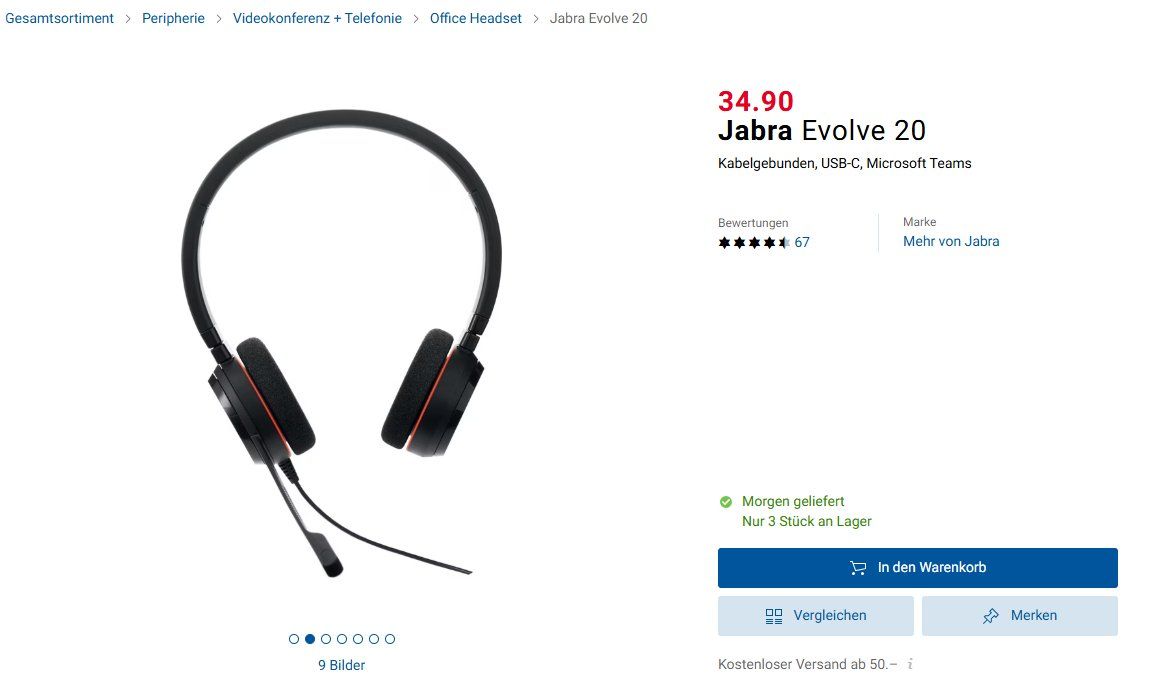 Jabra Cuffie: Jabra Evolve 20 MS Stereo - NEU ! – Nuovo e nell'imballaggio originale da Winterthur venduto da ChicMarkt