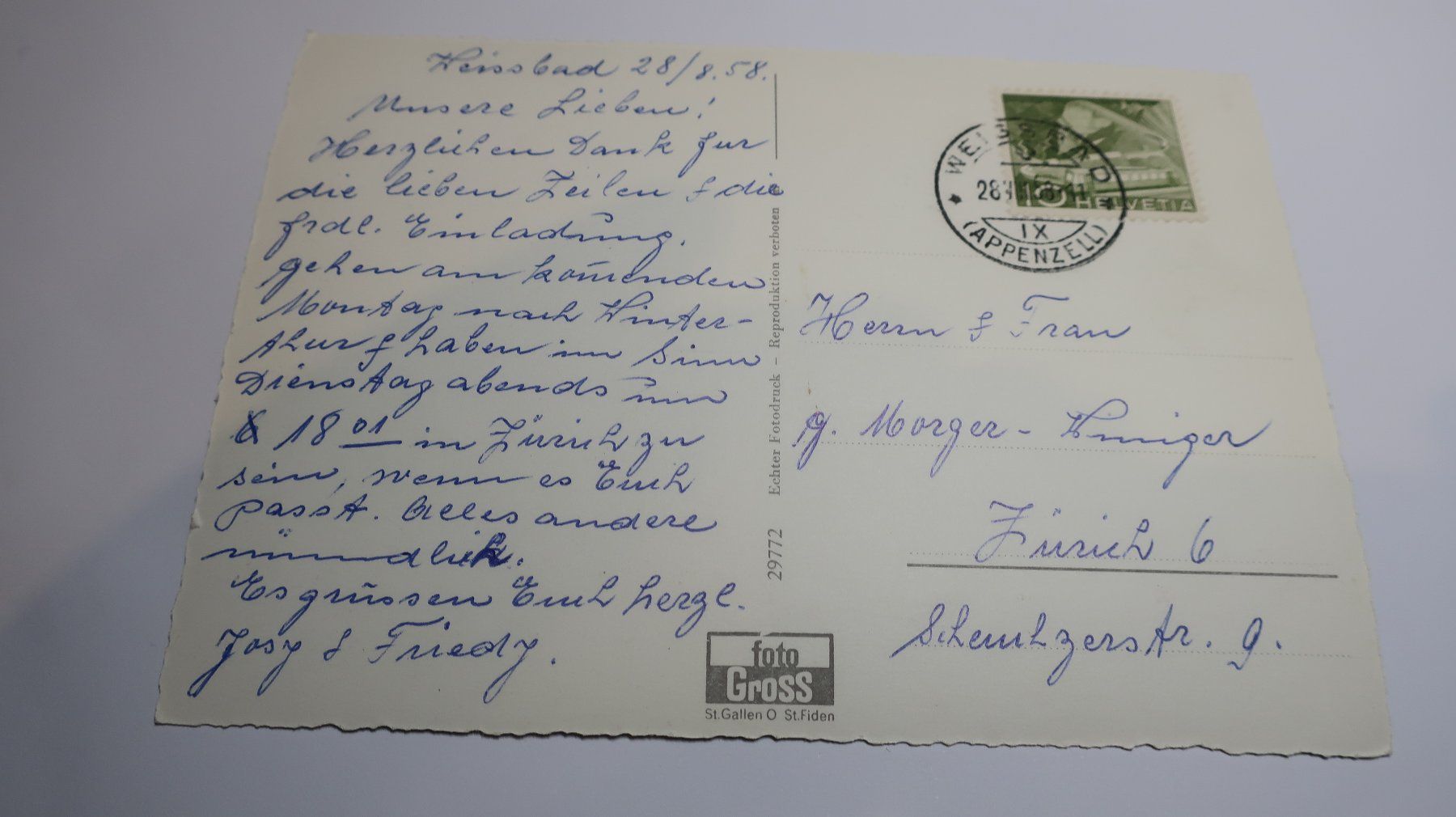 Cartoline postali: Weissbad (App.) mit Ebenalp 1958 – Usato da Cormoret venduto da Pascalll2001 3