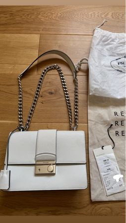 Prada White Saffiano Leather Bag with Receipt