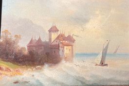 Gottfried Stähly Öl/Holz Château de Chillon