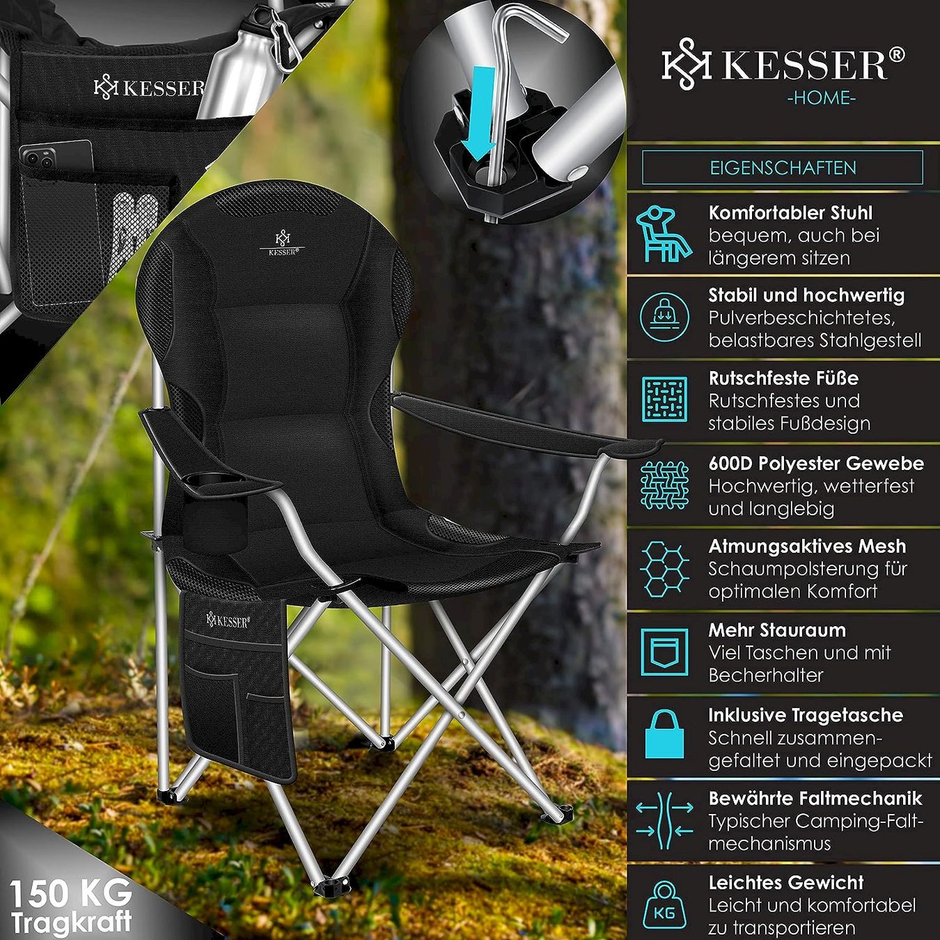 Mobili da campeggio: KESSER Campingstuhl Schwarz – Nuovo e nell'imballaggio originale da Bottighofen venduto da zaap 1