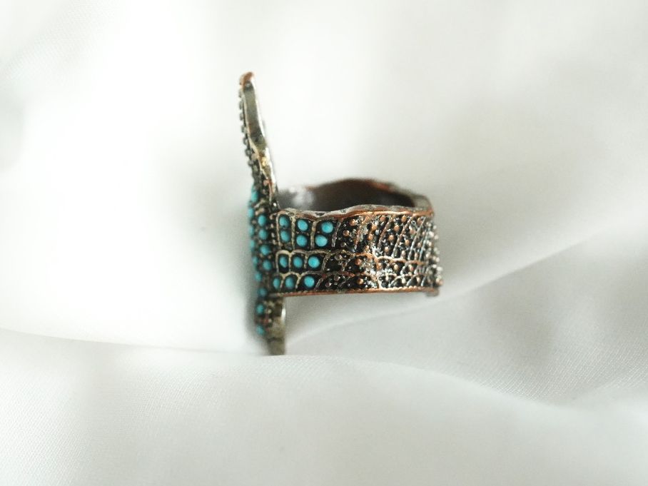 Ringe: Statement Ring Vogel Türkisoptik silberfarben Vintage – Gebraucht aus Volketswil von HeredisAntiques 2