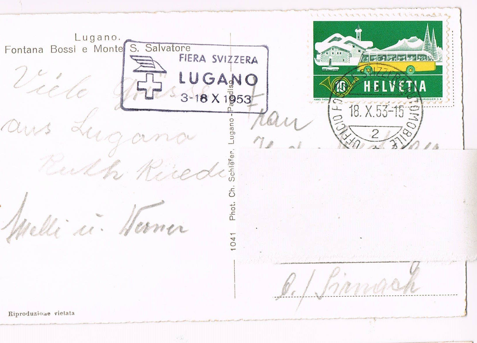 Cartoline postali: LUGANO Fontana Bossi, Oldtimer-Autos – Usato da Buchs AG venduto da Baerfisch 1