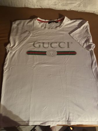 Gucci T-Shirt white logo print size XL Made in Italy