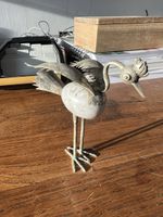 Vintage Metal Bird Figurine with Stone Body/Deko Metallvogel