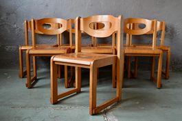 Lot de 8 Chaises vintage scandinave "œil" en bois design