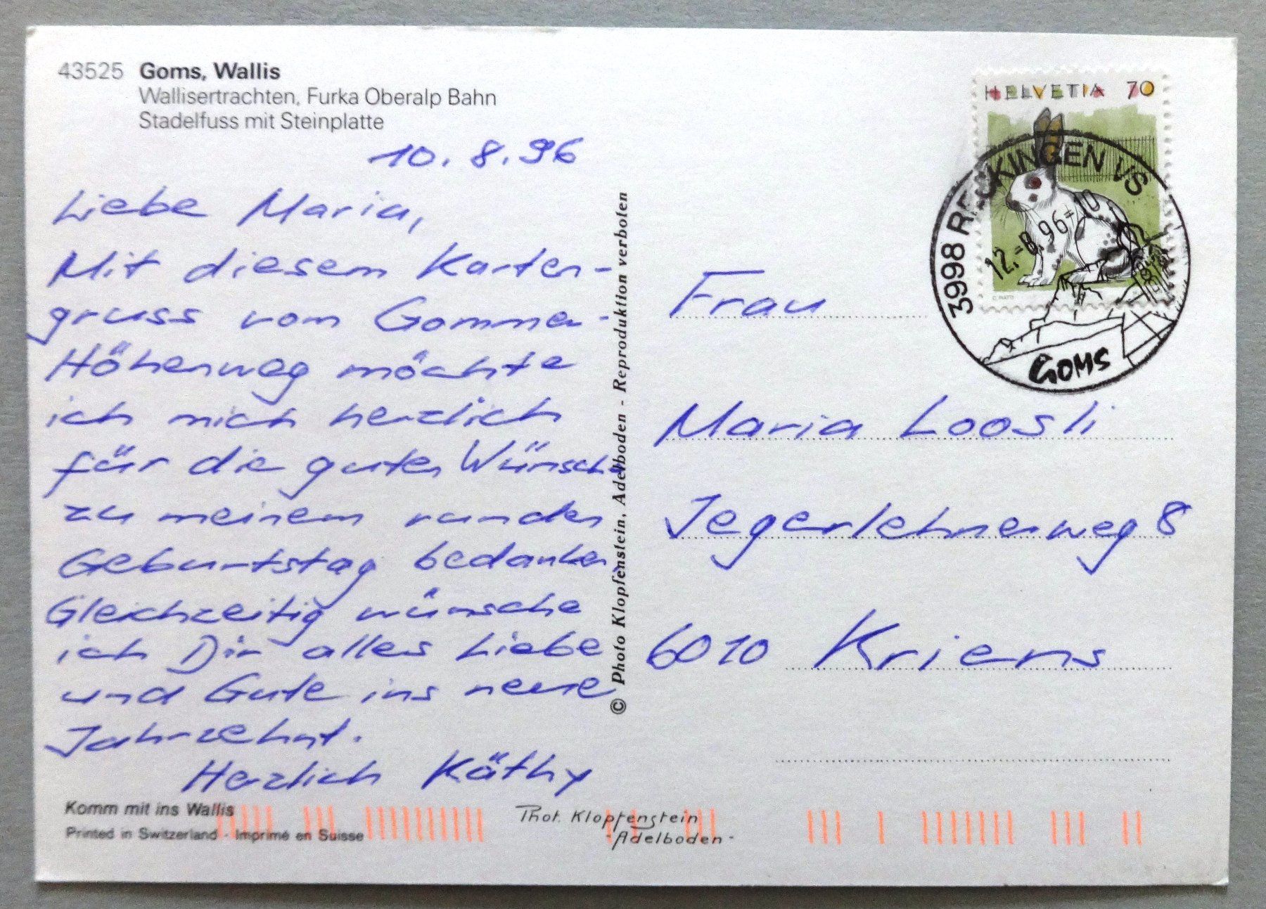 Cartoline postali: Goms – Usato da Fétigny venduto da Billy2miny 1
