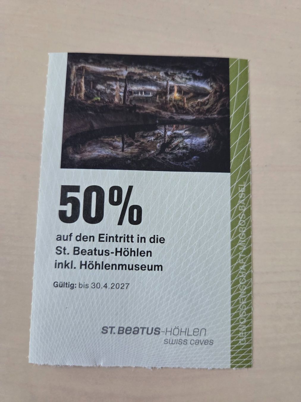 Gutscheine: Gutschein St. Beatus Höhlen – Gebraucht aus Liestal von ITOlio