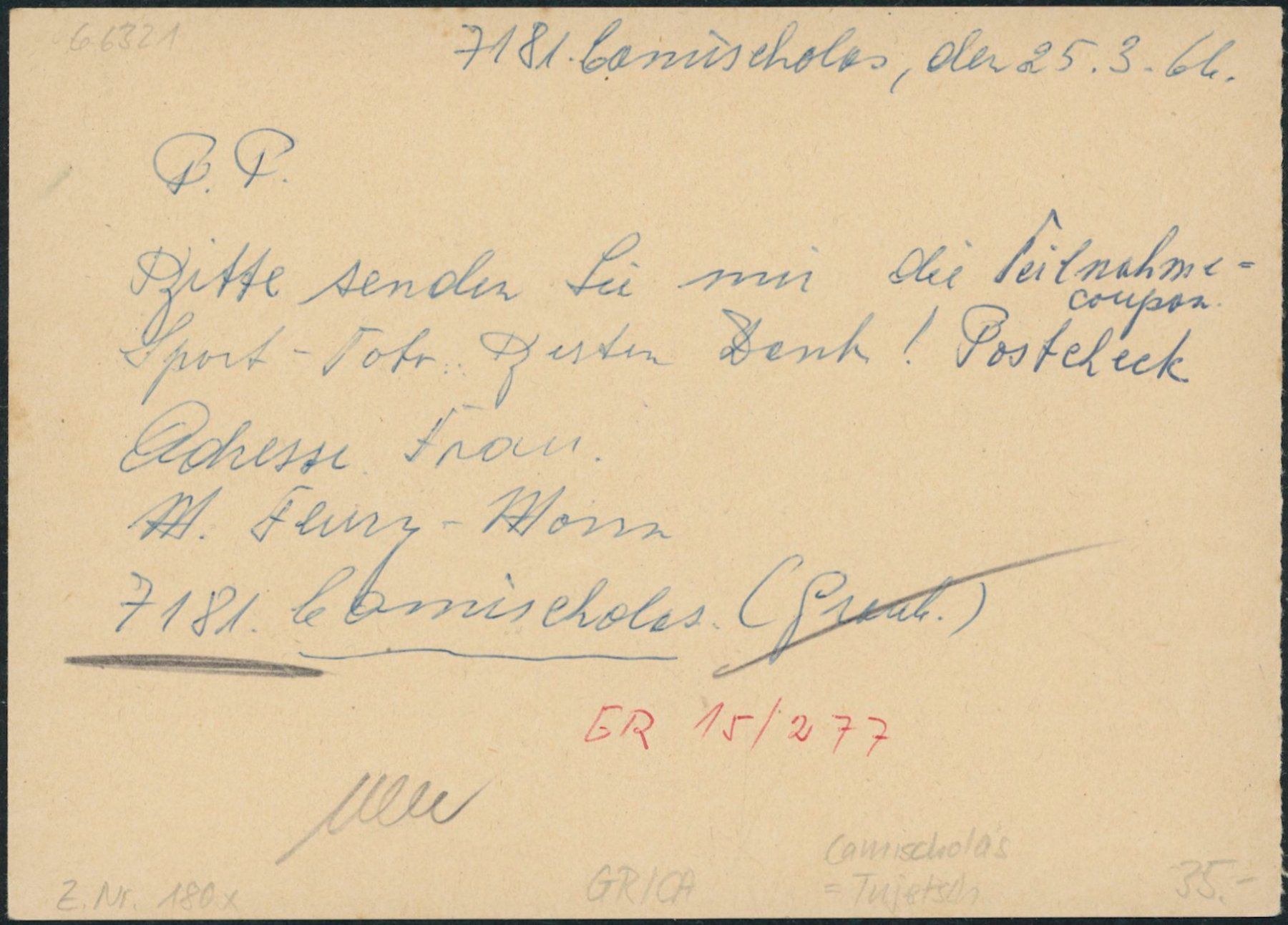 Alle Briefmarken: GR Camischolas - Karte - Tujetsch – Gebraucht aus Schindellegi von leecollect 1