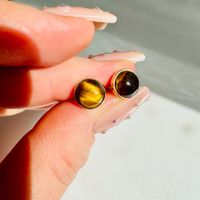 Ohrstecker rund Cabochon 8mm 925 Silber gold Tigerauge