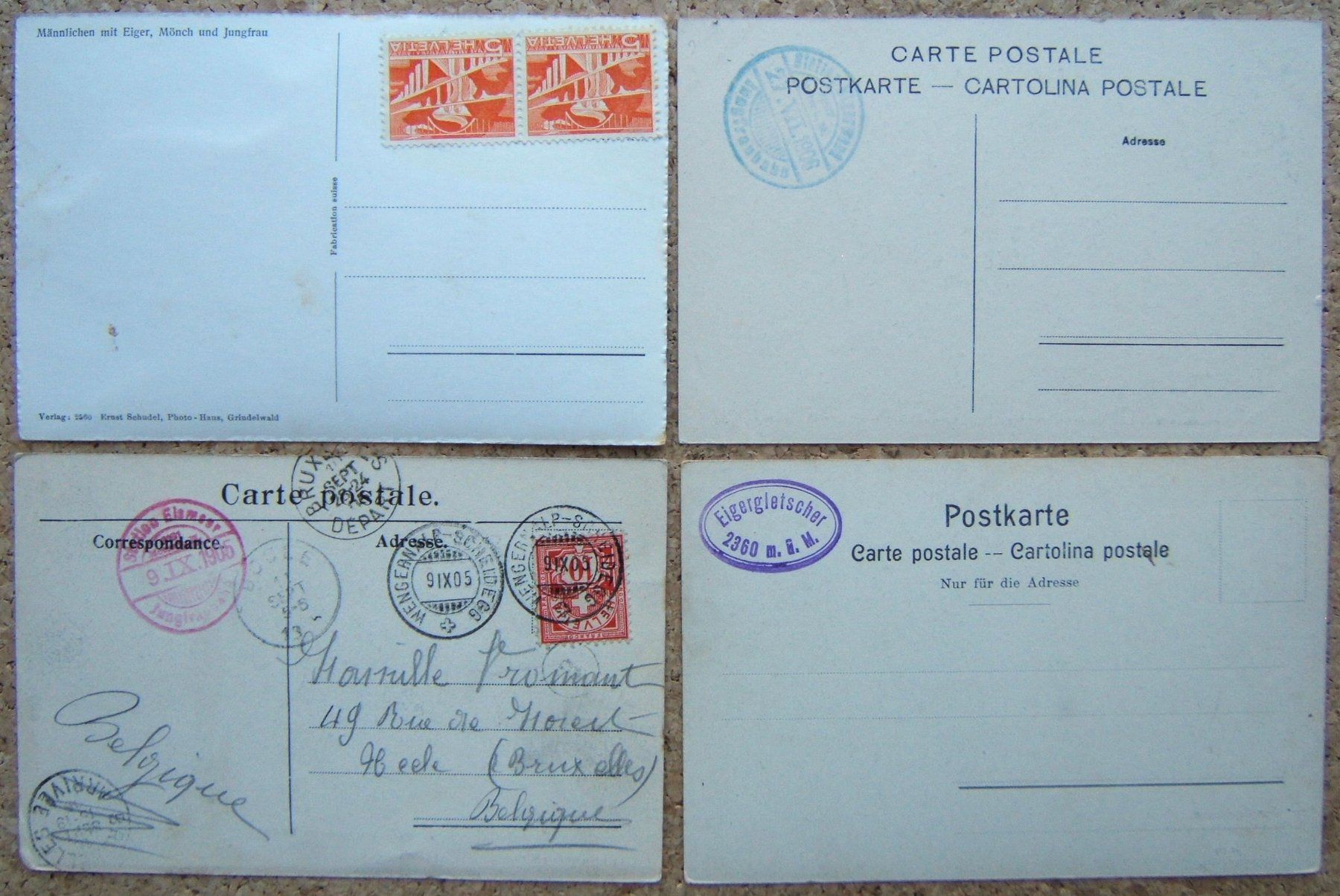 Cartoline postali: 7 AK JUNGFRAUBAHN, EIGERGLETSCHER, KLEINE SCHEIDEGG, STOLLEN – Usato da Brunnen venduto da Nonne04 2