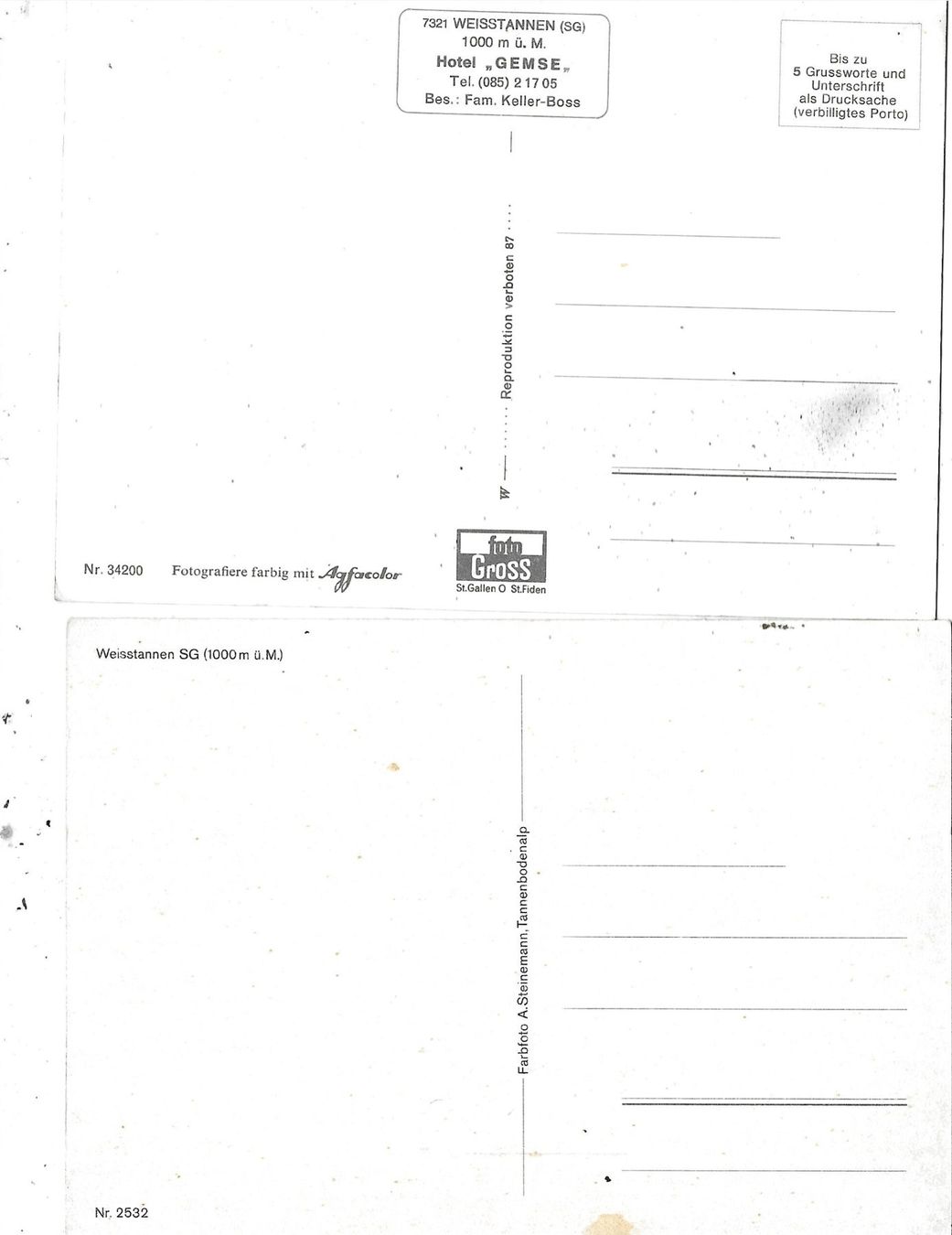 Cartoline postali: SG 2x AK Weisstannen farbig – Usato da Schocherswil venduto da Wilare 1