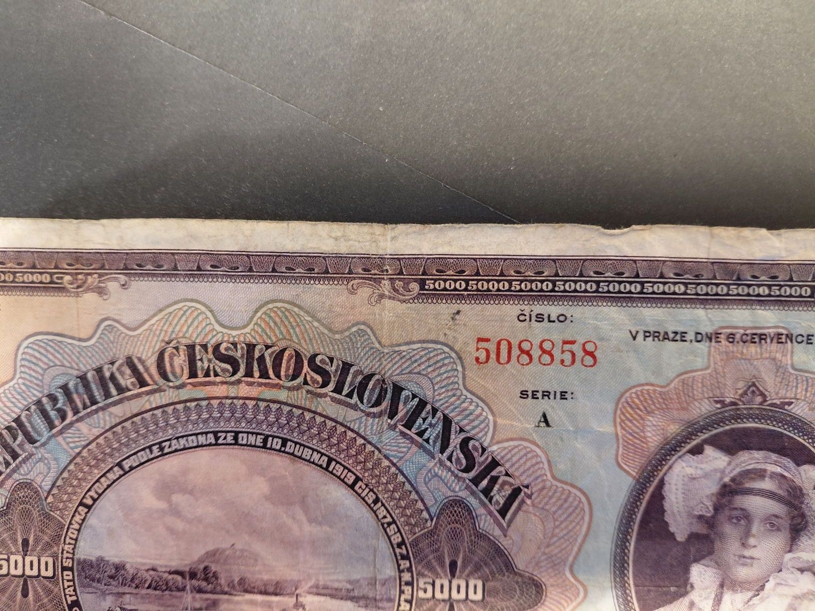 Banconote: Czechoslovakia 5.000 Korun 1920 no Specimen – Usato da Bern venduto da scottie3014 8