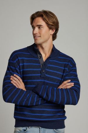 Nautica Herren Gestreifter Pullover mit Knopfkragen - Größe