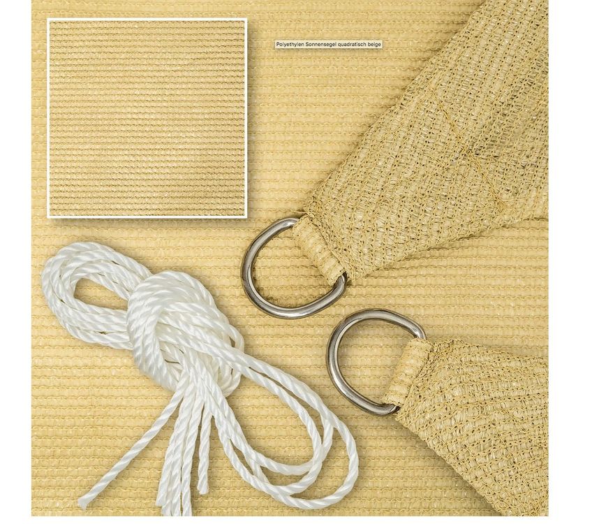 ColourTree Sonnensegel Rechteckig, 190 G/m² Netzstoff, UV-Schutz 95%, Beige, Mit Edelstahl-D-Ringen