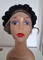 Black Braided Wig with High Bun | Elegant Style | Handmade