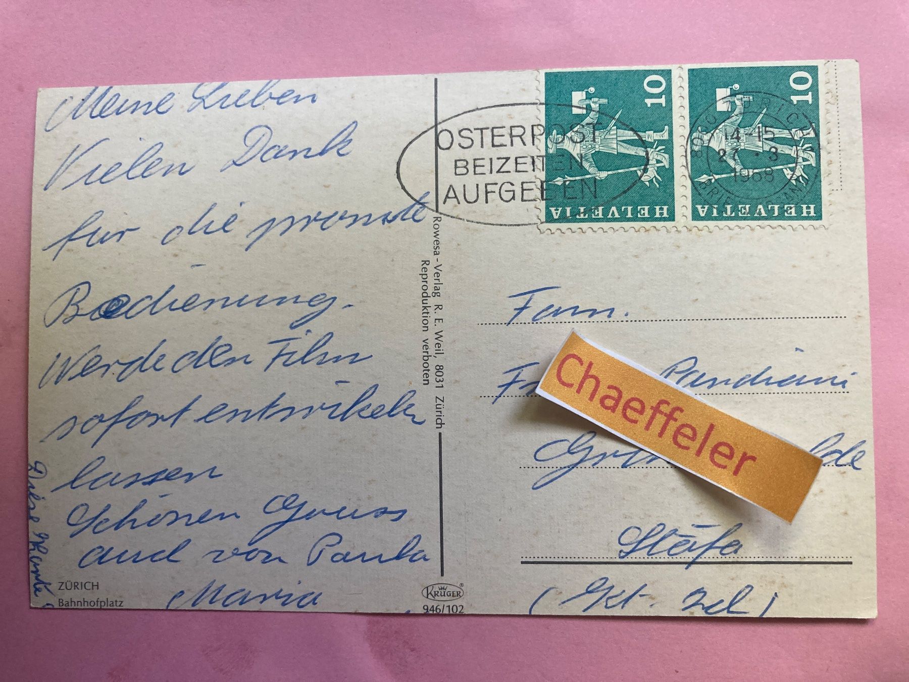 Ansichtskarten: 1968 Zürich Bahnhofplatz – Gebraucht aus Zürich von Chaeffeler 1