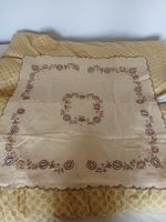 Vintage Embroidered Tablecloth mustard yellow