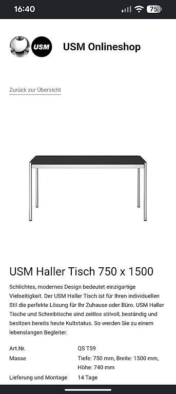 Scrivanie: USM Tisch 150x75, schwarz, eiche – Usato da Wabern venduto da Anneler01