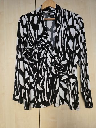 DKNY Damen Bluse Schwarz Weiss Grösse 1X Wickeldesign Neu
