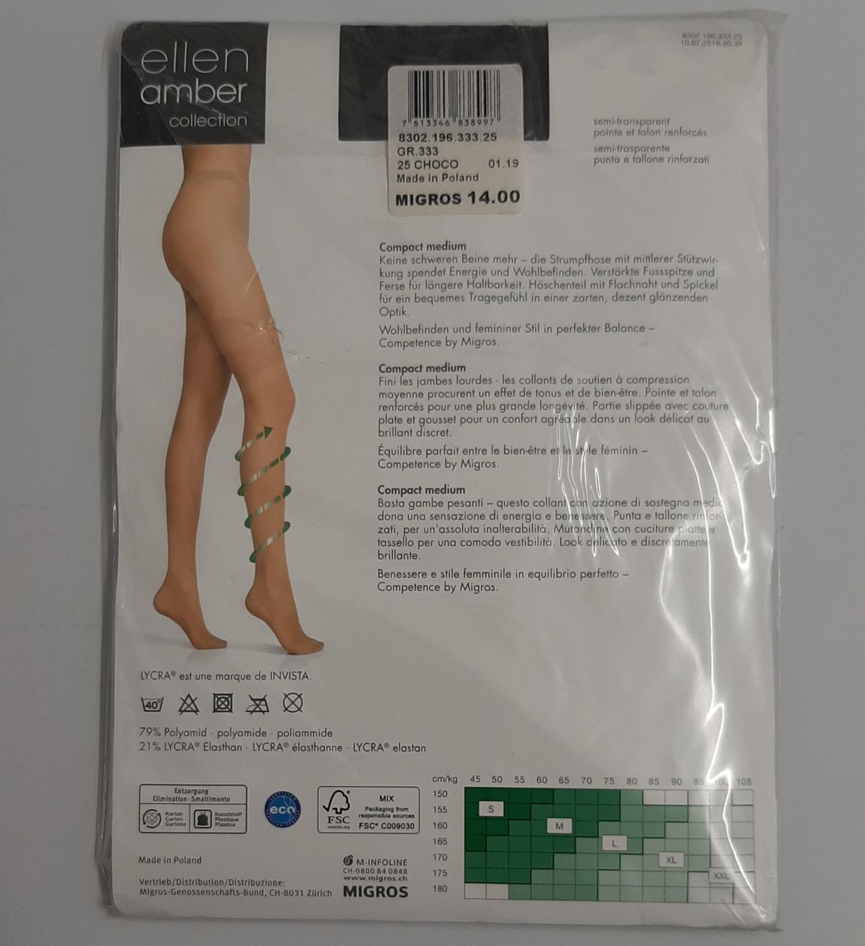 Ellen Amber Calze & Collant: Ellen Amber Compact Medium Strumpfhose 40den Gr.L Choco – Nuovo e nell'imballaggio originale da Amriswil venduto da Celini3 1