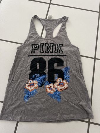 Pink Top mit Pailletten & Blumen Print, Gr. XS, perfekt für 