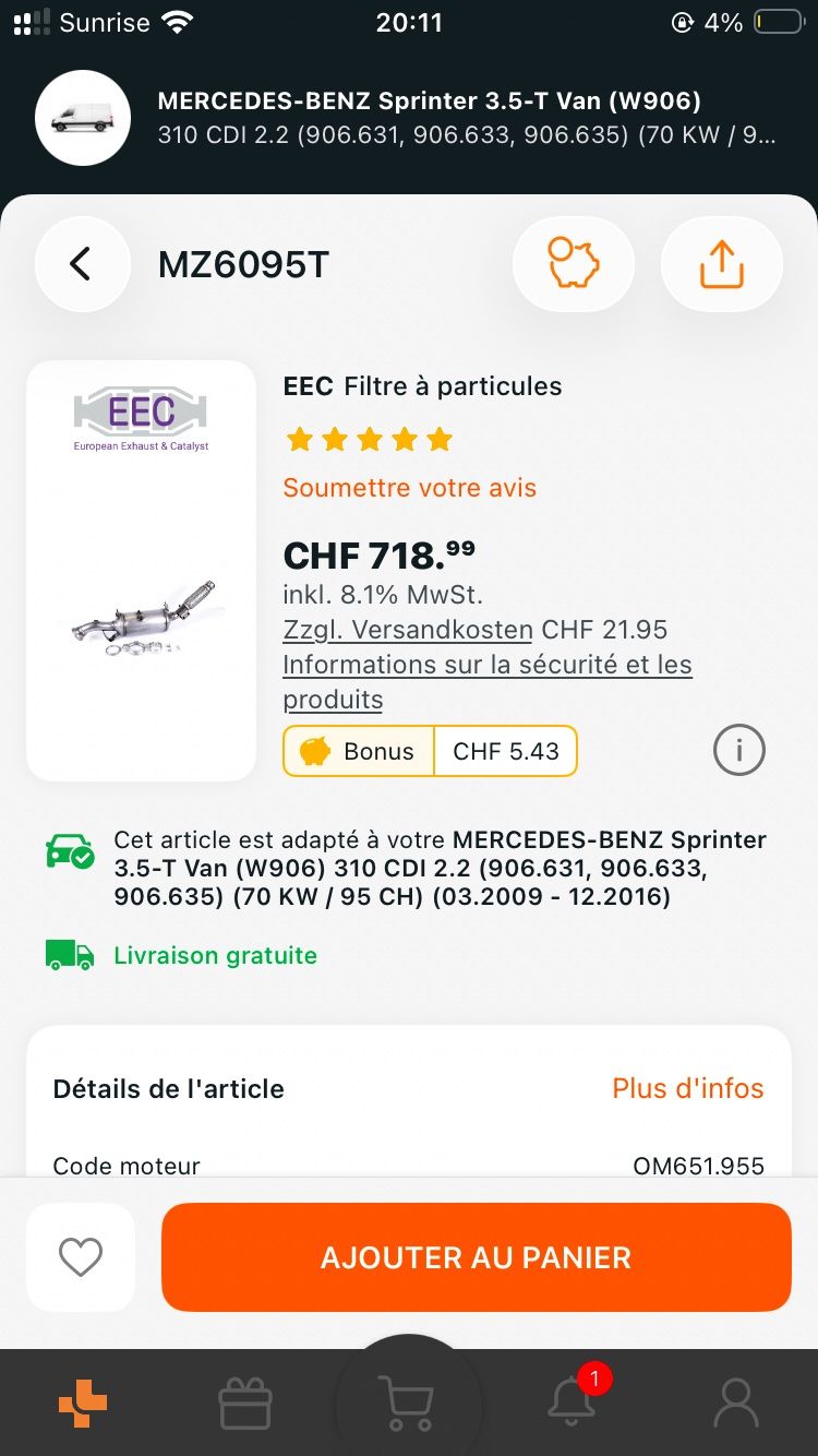 Mercedes-Benz Tutti pezzi di ricambio auto: Filtre à particule Mercedes sprinter neuf – Nuovo (secondo la descrizione) da Gimel venduto da jia_292f 4