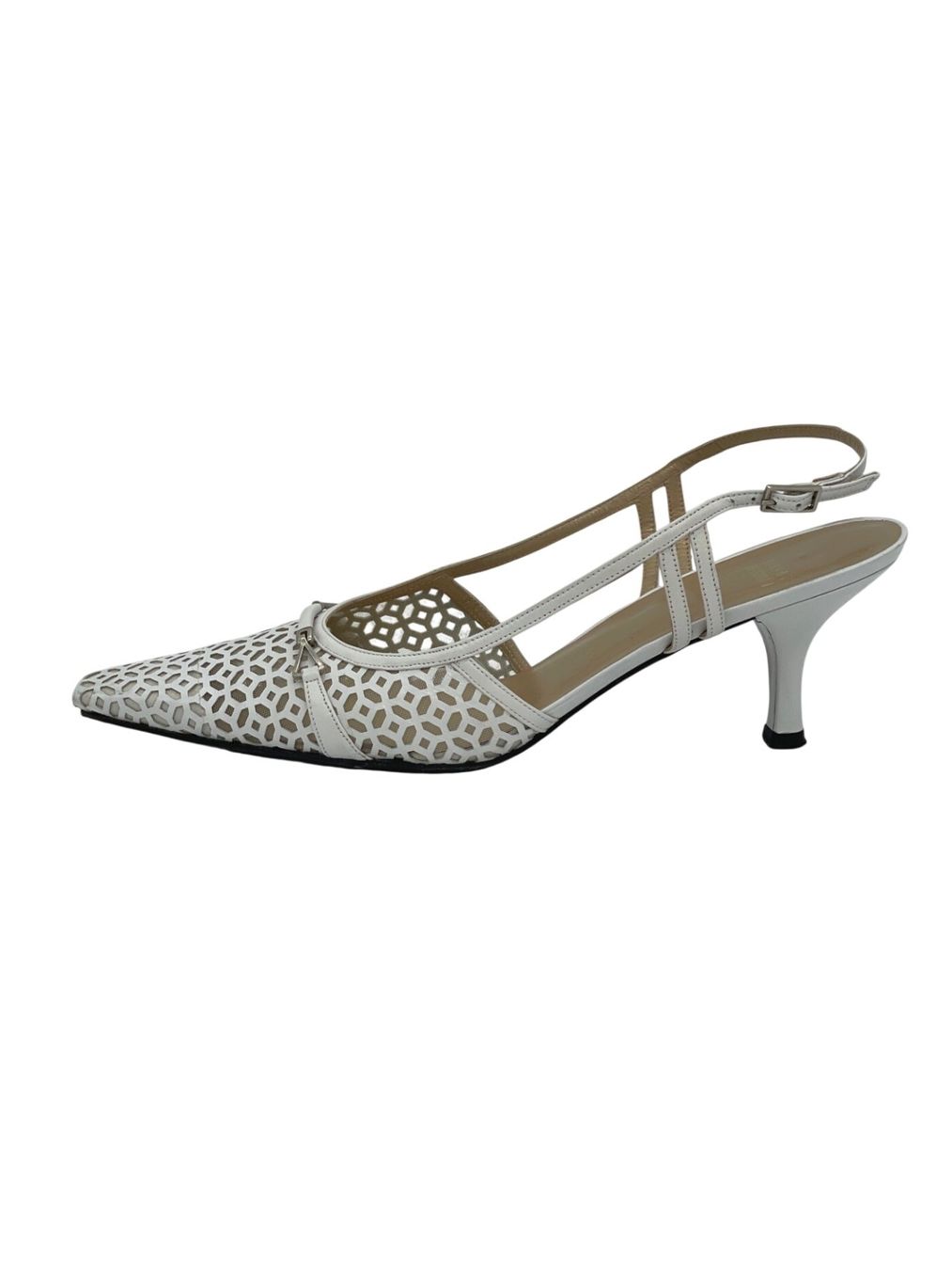 Stuart Weitzman Damenschuhe: Stuart Weitzman Laser Cut Slingback EU 41.5 Weiß – Gebraucht aus Zürich von shoe_shop