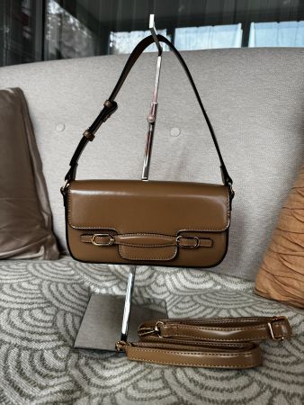 Kunstleder Schultertasche beige/braun-gold
