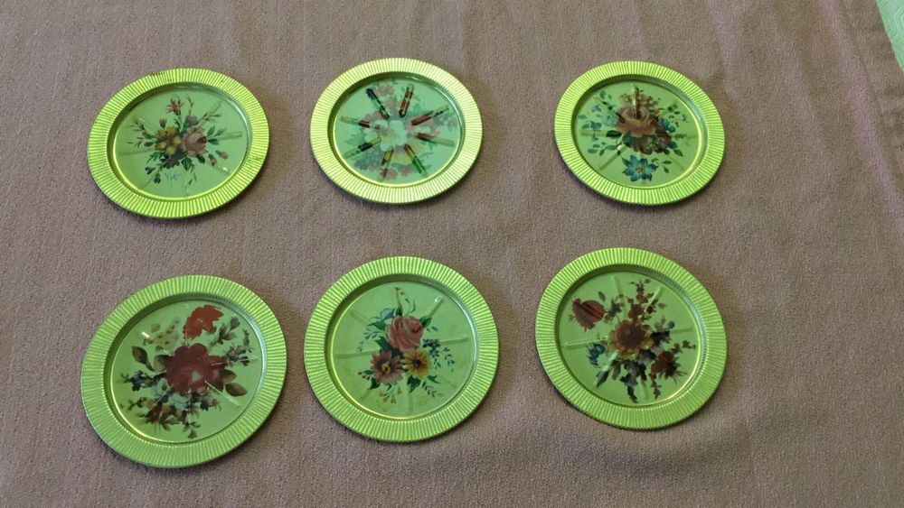 Set Di 6 Sottobicchieri In Resina Esagonali Con Fiori E Lamina Dorata - Diametro 10,2 Cm, Artigianali, Regalo - 5