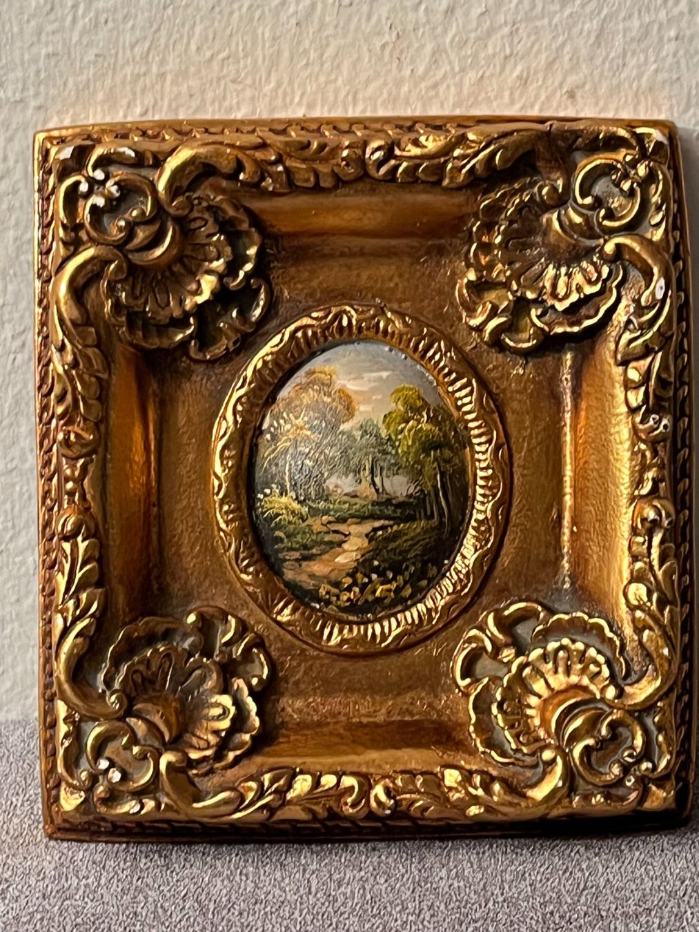 Dipinti: Antikes Gold gerahmtes Miniatur Gemälde Landschaft – Usato da Basel venduto da Kaffee_und_Kunst