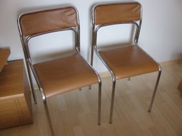 2 Stühle Metall verchromt brauner Bezug gebraucht