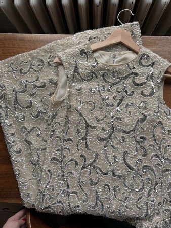 Pailletten Kleid silber und creme Gr. S