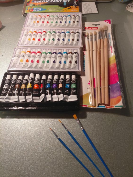 Colori: Set mit 48 Acrylfarben und 9x Pinseln zum Malen! set couleur – Nuovo e nell'imballaggio originale da Minusio venduto da graziano11 2