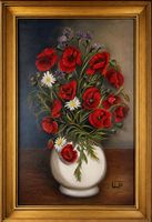 Tableau vintage – Bouquet de coquelicots – signé et daté 198