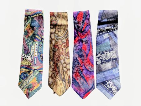 Lot 4 Seiden Krawatten 100% Silk Vintage Art Design - Herren