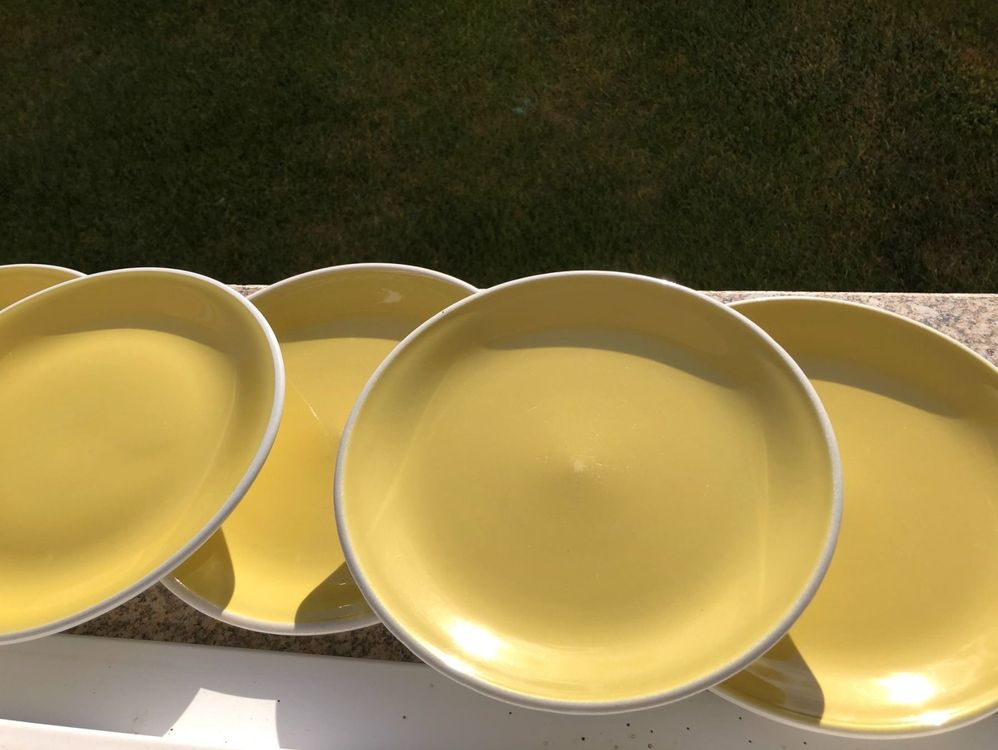 Lot de 10 assiettes creuses jaunes motif floral - faïence sarreguemine