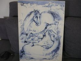 Keramikbild Hans Erni Rastendes Pferdepaar Nr. 321 Limtiert