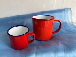 Antike Emaille Mug, Henkelbecher, rote Tassen
