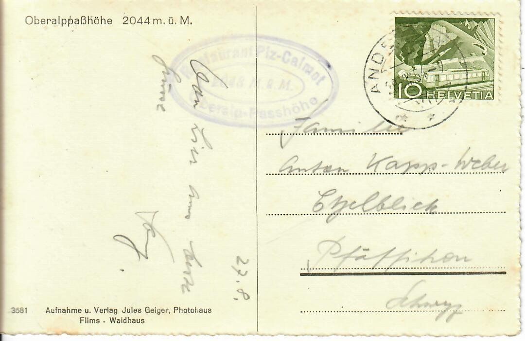 Cartoline postali: Oberalppasshöhe – Usato da Hochdorf venduto da Ziegel-16 1