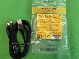 Delock 3-in-1 Ladekabel USB-A auf Lightning USB-C 1m neu