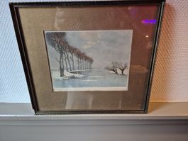 Originales Winterbild "Baumallee am See" signiert, gerahmt