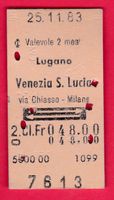 KARTON BILLETT, LUGANO - VENEZIA S.LUCIA, 2.KLASSE, RETOUR