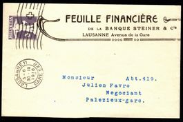 1916 Streifband 3Rp Tell Knabe Banque Steiner Privat Zudruck