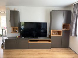 Moderne Wohnwand Anthrazit Eiche