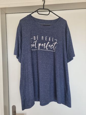 T-Shirt blau mit Aufdruck Be Real Not Perfect Grösse 46